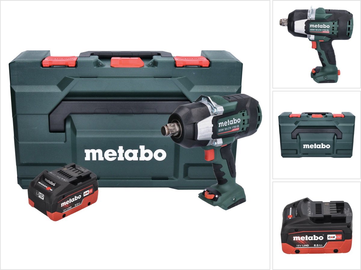 Metabo SSW 18 LTX 1750 BL accuslagmoersleutel 18 V 1750 Nm 3/4" borstelloos + 1x oplaadbare accu 8.0 Ah + metaBOX - zonder oplader