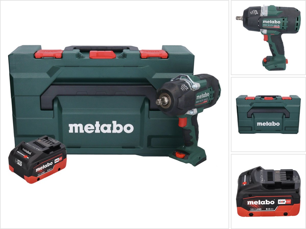 Metabo SSW 18 LTX 1450 BL accu-slagmoersleutel 18 V 1450 Nm borstelloos + 1x oplaadbare accu 8.0 Ah + metaBOX - zonder oplader