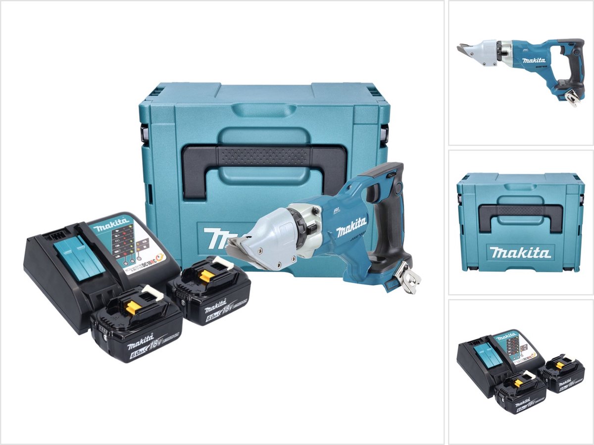 Makita DJS 200 RGJ accu plaatschaar 18 V 2.0 mm borstelloos + 2x accu 6.0 Ah + lader + Makpac