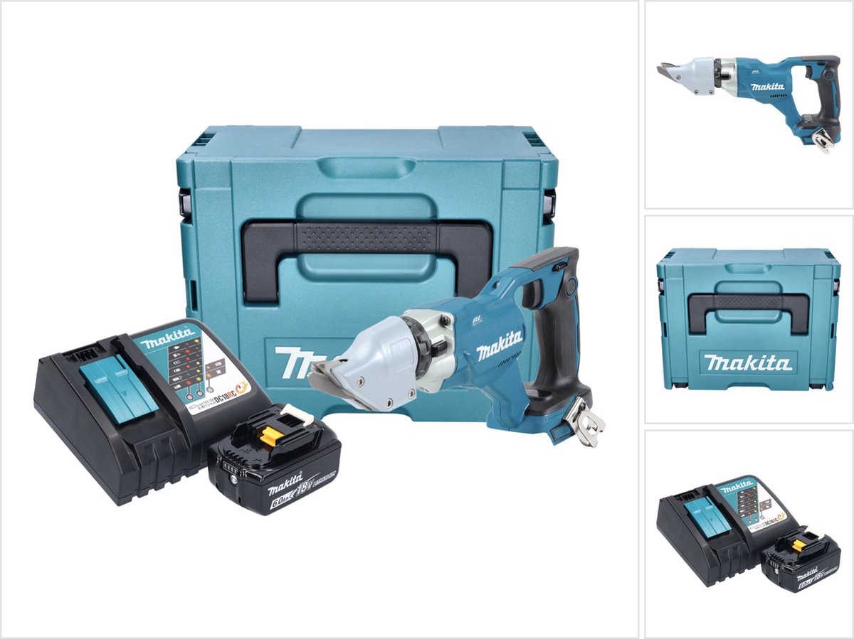 Makita DJS 200 RG1J accu plaatschaar 18 V 2.0 mm borstelloos + 1x oplaadbare accu 6.0 Ah + lader + Makpac
