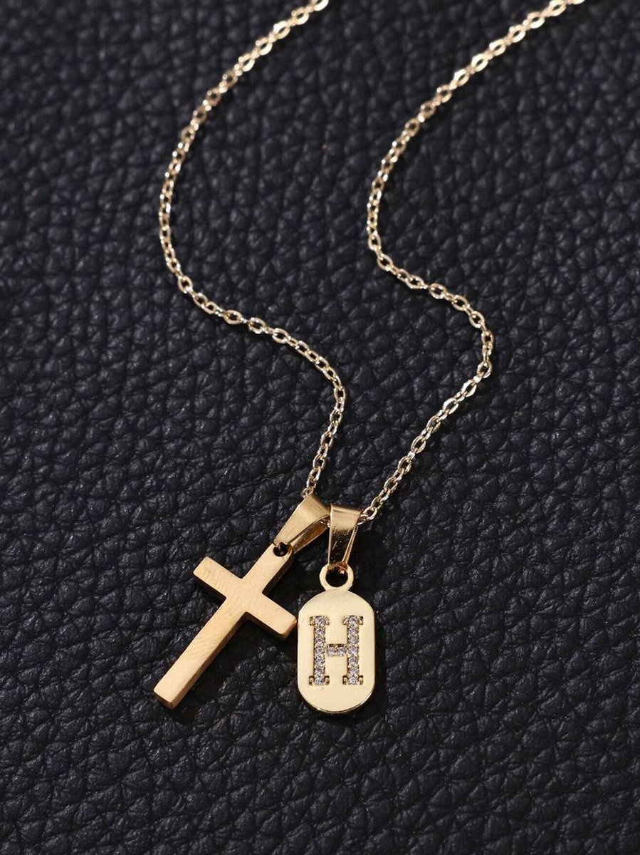 Roestvrij stalen rvs ketting met hanger kruis en letterhanger H