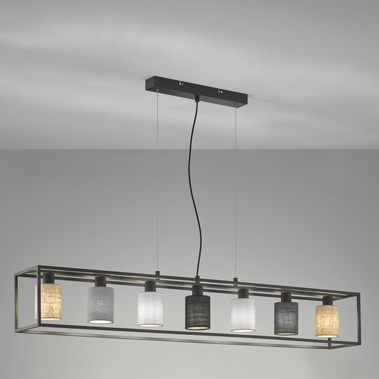 Fischer & Honsel - Hanglamp Isko - 7x E14 max. 10 W (zonder verlichtingsmiddel) - Zwarte Zandgrond