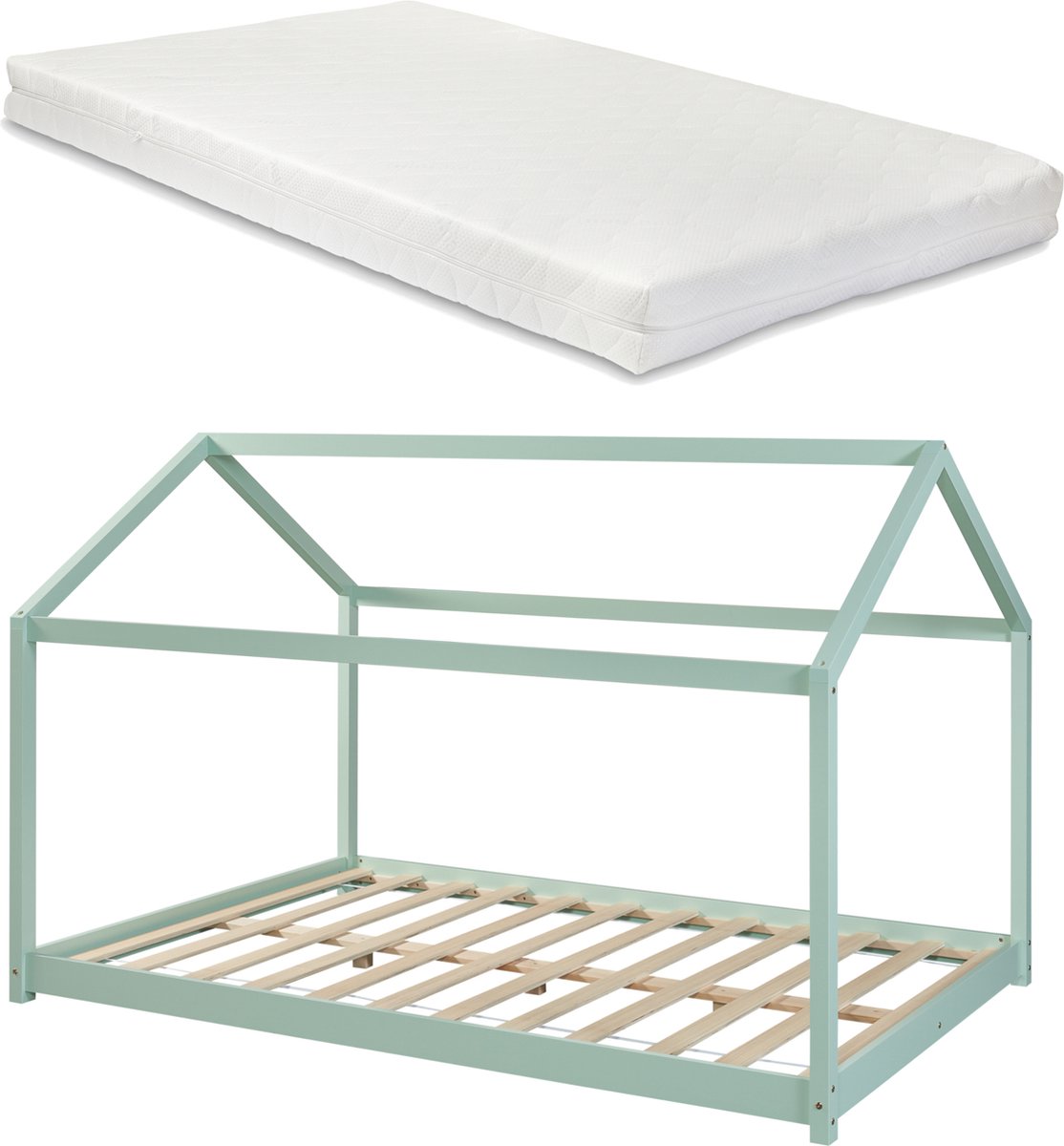 en.casa Kinderbed Cerro huisbed met matras 140x200 cm mint