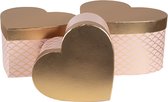 Clayre & Eef Boîte de Rangement Set de 3 27x24x15 / 24x21x14 / 21x19x12 cm Carton Couleur Or Rose en Forme de Coeur