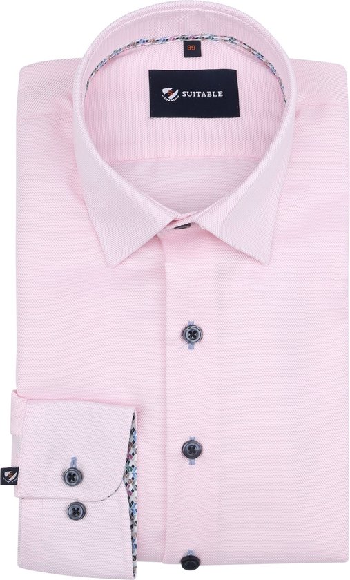Suitable - Overhemd Oxford Roze - Heren - Maat 42 - Slim-fit