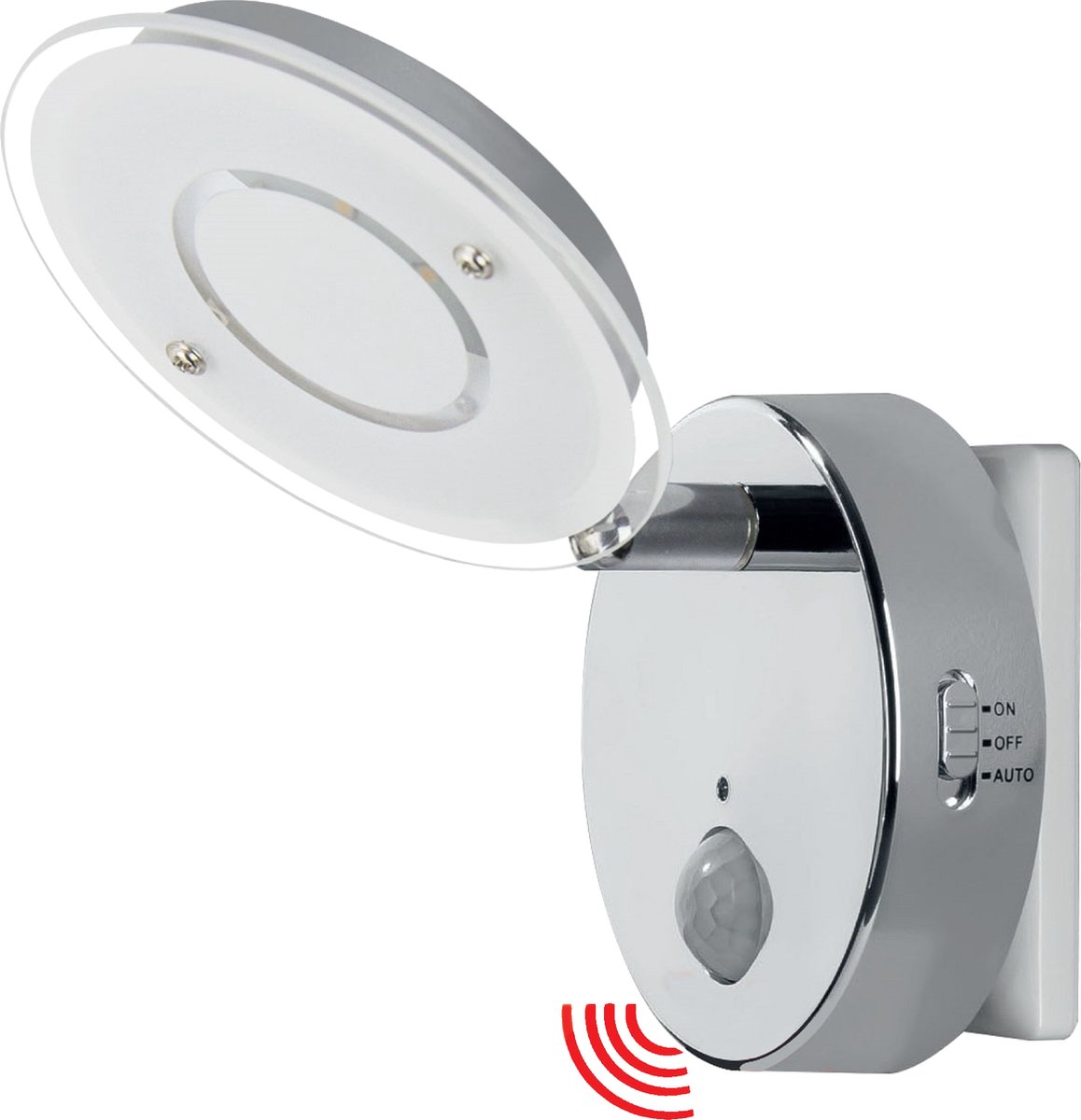 Trango Nachtlampje met LED-sensor 2636-018 *NITE* in chroom met automatische functie direct 230V met bewegingssensor Veiligheidslicht Contactlamp Wandlamp Oriëntatieverlichting Kindernachtlamp