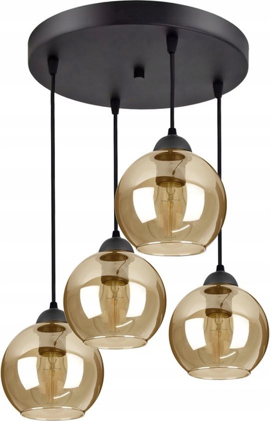 Lampe suspendue industrielle pour salon, salle à manger, Glas Koper , 4 lumières, Glas ambré, 4 ampoules