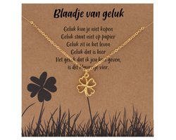 Bixorp Luck Cadeau Ketting "Blaadje van Geluk" - Goud Verguld - Klavertje Vier Hanger in Cadeauverpakking - 38+8cm