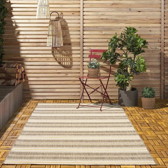 Flycarpets Rio Buitenkleed - Tuintapijt - Vloerkleed Voor Buiten & Binnen - Campingkleed -Beige - Afmeting 200x290 cm