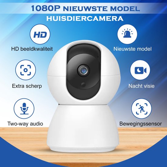 Yusola® Huisdiercamera 1080P Full HD - Beveiligingscamera Met App - Hondencamera Binnen - WiFi - INC SD Kaart 32GB - Bewegingsdetectie - Wit - Voor Hond / Katten / Dieren / Baby - Met Handleiding - Yusola