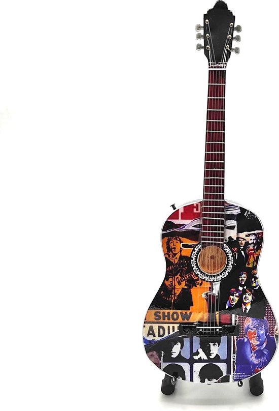 Mini gitaar The Beatles collage 25cm Miniature- Guitar-Mini -Guitar- Collectables-decoratie -gitaar-Gift--Kado- miniatuur- instrument-Cadeau-verjaardag