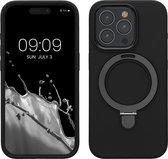 kalibri telefoonhoesje Apple iPhone 15 Pro hoesje - beschermhoesje geschikt voor MagSafe - siliconen hoesje met telefoon ring in zwart
