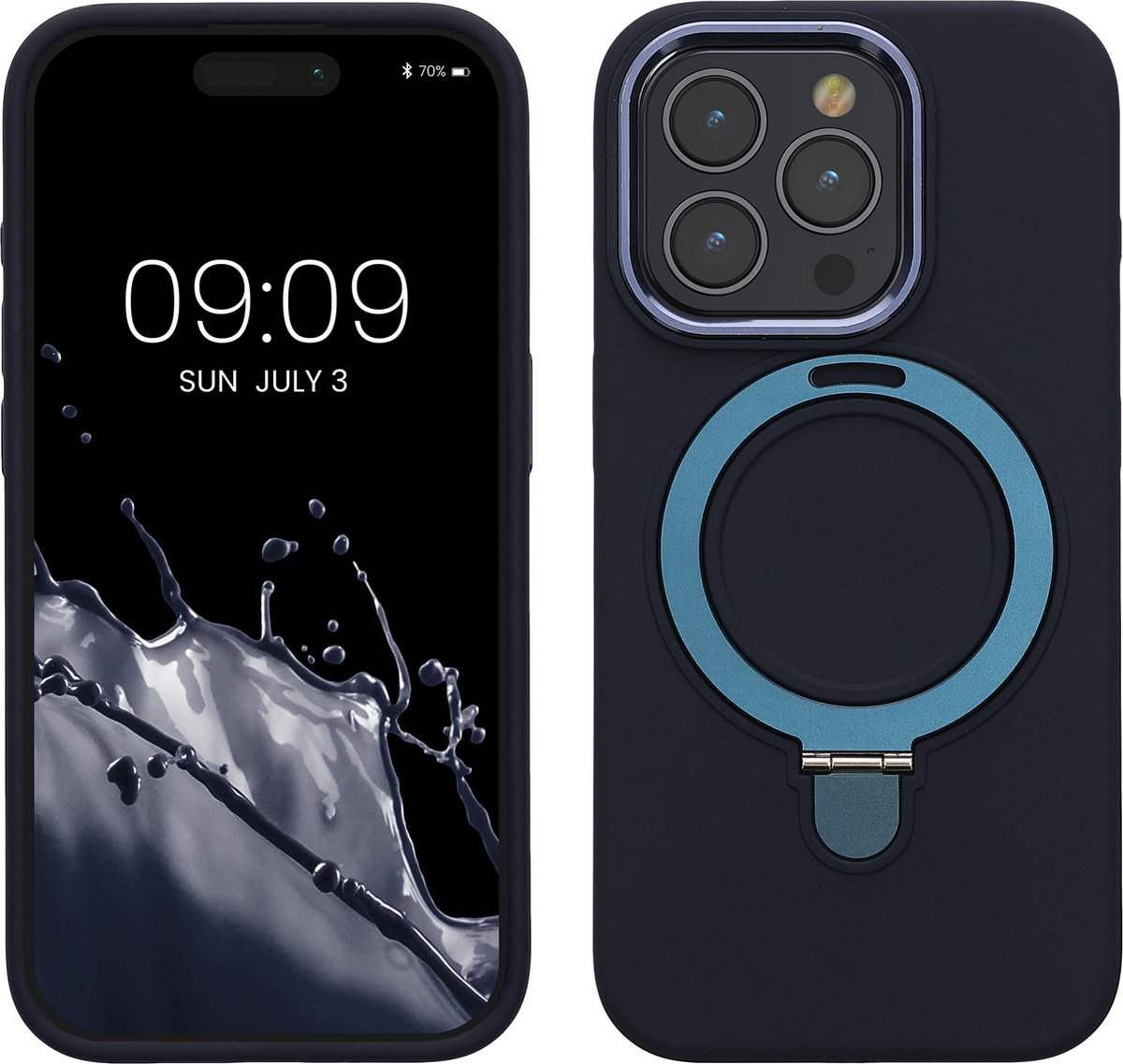 kalibri telefoonhoesje Apple iPhone 15 Pro hoesje - beschermhoesje geschikt voor MagSafe - siliconen hoesje met telefoon ring in donkerblauw