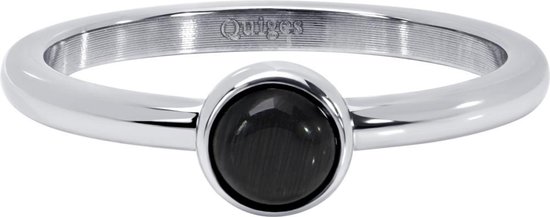 Quiges Stacking Ring Ladies - Rondelle - Acier Inoxydable Argent avec Pierre Naturelle Noire - Taille 20 - Hauteur 2mm