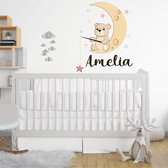 Muursticker Beer op de maan met naam - 24 x 30 cm - baby en kinderkamer - naam stickers baby en kinderkamer - muursticker dieren