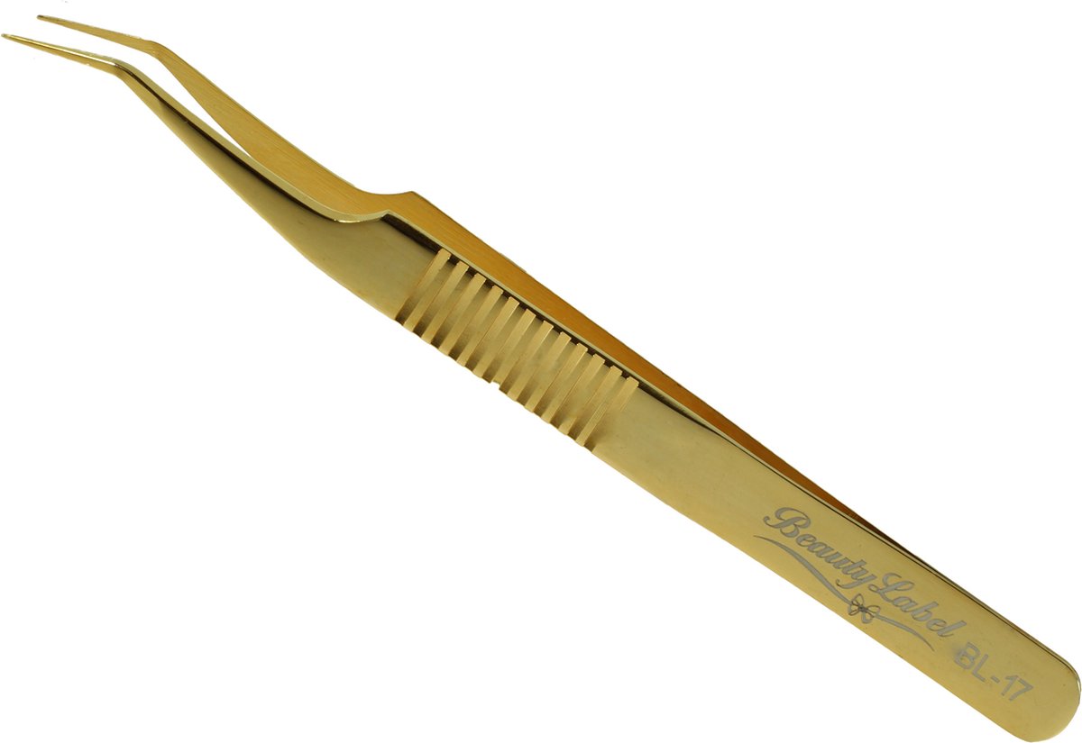 Goedkoopste Beauty Label Pincet - Lash Tweezer- Curved Tweezer -BL-17 - Goud