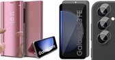 Hoesje geschikt voor Samsung Galaxy S23 FE - Privacy Screenprotector Volledig Dekkend Glas & Camera - Spiegel Book Case Rosegoud