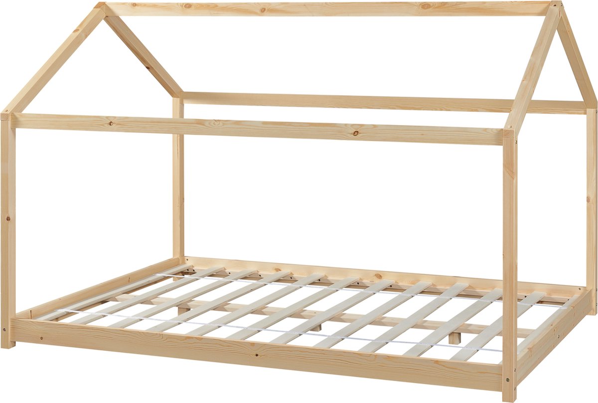 en.casa Kinderbed Cerro huisbed met bedbodem 140x200 cm houtkleurig