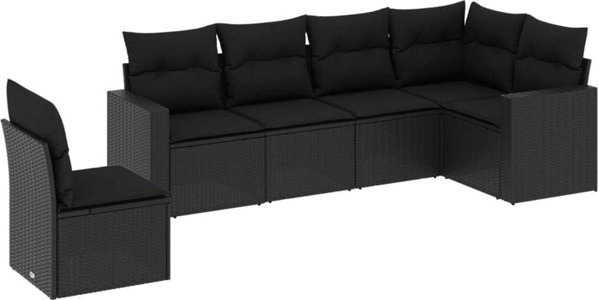 vidaXL 6-delige - Loungeset - met - kussens - poly - rattan - zwart