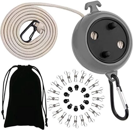 AUTDOOR® uitschuifbare waslijn 10 m – handzwengel voor snel oprollen – 50 kg draagkracht – nylon drooglijn camping balkon camper – reisaccessoire waslijn outdoor (Retro Pastel