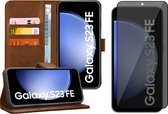 Hoesje geschikt voor Samsung Galaxy S23 FE - Privacy Screenprotector Volledig Dekkend Glas - Portemonnee Book Case Bruin
