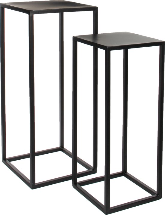 Mica Décorations Table Goa - Noir - Lot de 2 - grande : 30x30x70 cm, petite : 25x25x60 cm