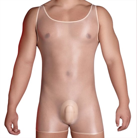 Ultra dunne transparante heren jumpsuit - Elastisch - Verleidelijke erotische kleding - Mannen bodysuit - One size - Glanzend - Doorzichtig - Korte suit