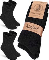 BRUBAKER 2 Paar Wollen Sokken - Warme Huissokken voor Heren en Dames - Dikke Zachte Sokken met Schapenwol - Wintersokken - Gebreide Sokken - Huissokken -Thermosokken - Zwart - Maat 39-42