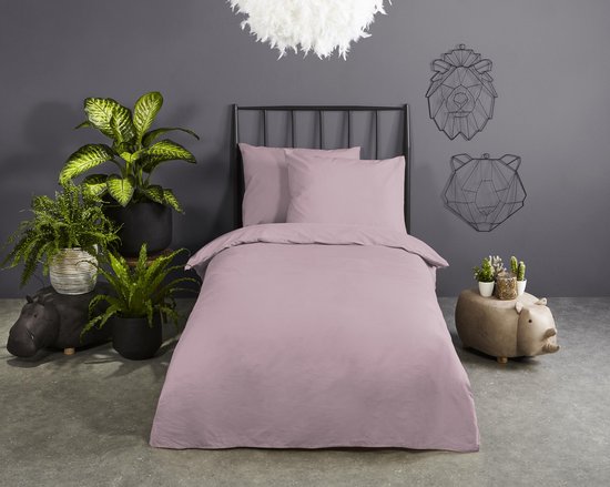 parure housse de couette 140x220cm coton (sans repassage) rose soft