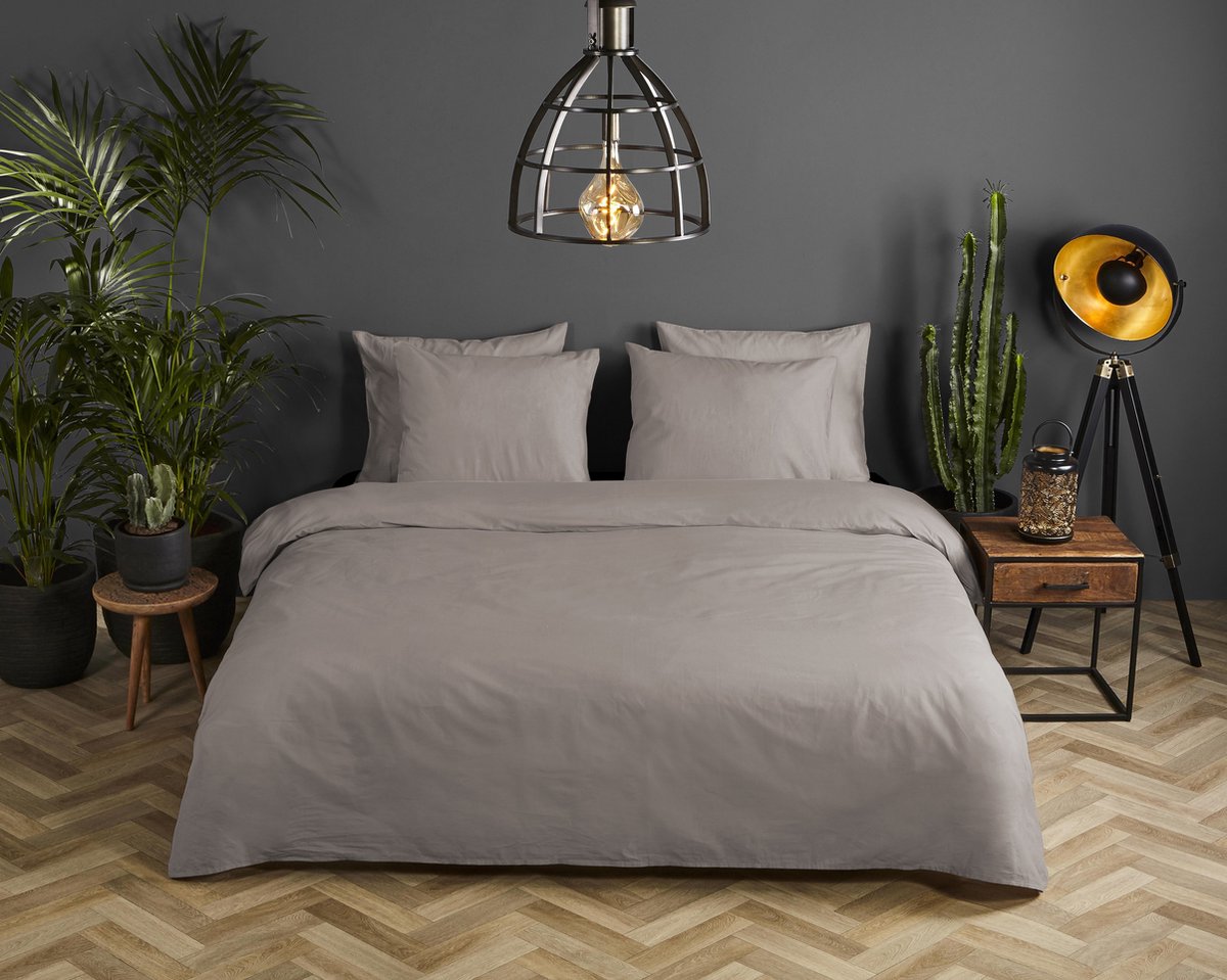 HIP dekbedovertrek effen kleur - 2 persoons 200x200/220 cm - Ecru - 100% Katoen satijn