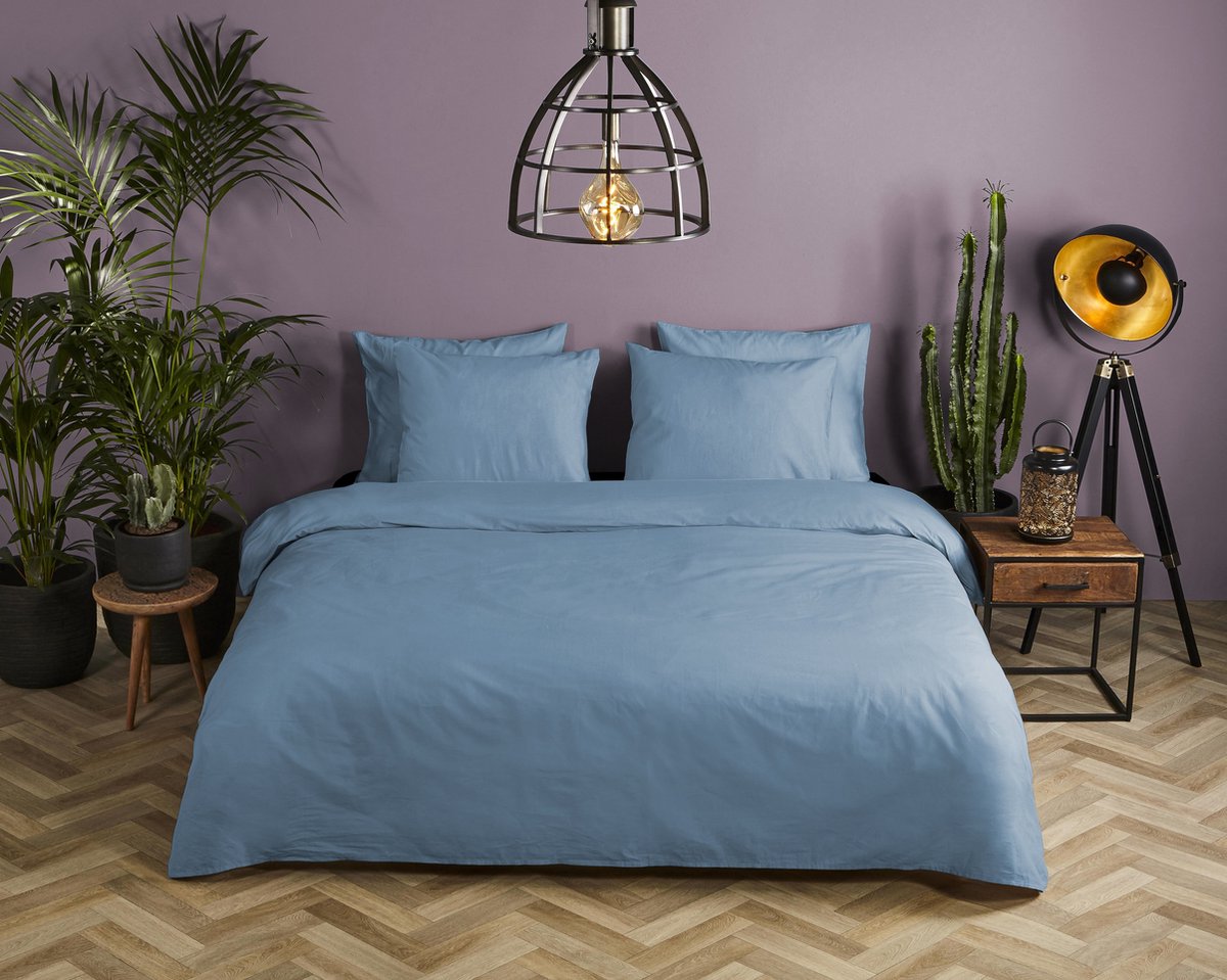 HIP dekbedovertrek effen kleur - 2 persoons 200x200/220 cm - Blauw - 100% Katoen satijn