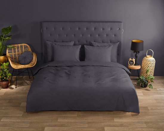 Good Morning Uni - Housse de couette - Double - 200x200 / 220 cm + 2 taies d'oreiller 60x70 cm - Anthracite