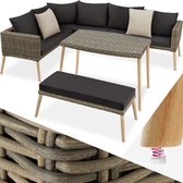 tectake® aluminium wicker lounge, tuinmeubelset met hoekbank, bank en tafel, zitgroep voor tuinbalkonterras, balkonmeubelbankstel met dikke kussens, met sierkussens - natuur - poly-rattan