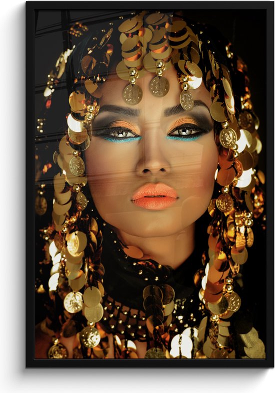Cadre photo avec affiche - Femme - Cléopâtre - Or - Bijoux - Maquillage - Luxe - 60x90 cm - Cadre pour affiche