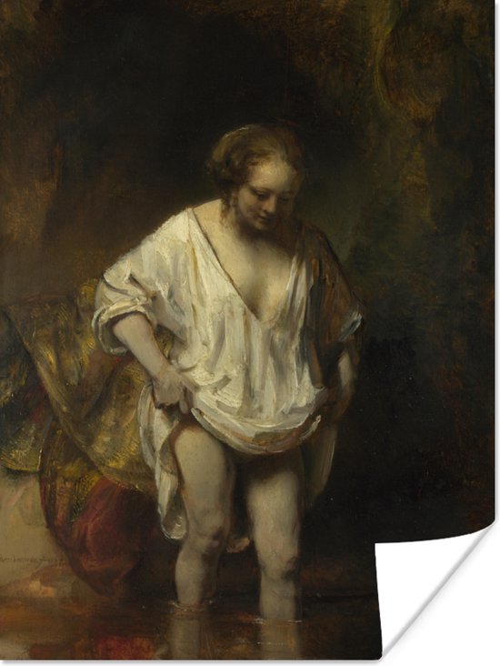 Poster 60x80 cm - Badende vrouw - Rembrandt van Rijn - Posters - Kamer decoratie - Wanddecoratie woonkamer - Muurdecoratie slaapkamer