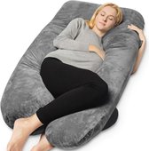 Earkings Zwangerschapskussen Zijslaapkussen 140x80cm U-vorm met Afneembare hoes - Body Pillow donkergrijs