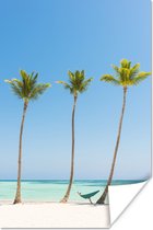 Poster Caribisch strand 3 palmbomen - 20x30 cm
