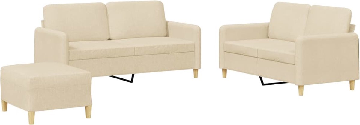 vidaXL - 3-delige - Loungeset - met - kussens - stof - crèmekleurig