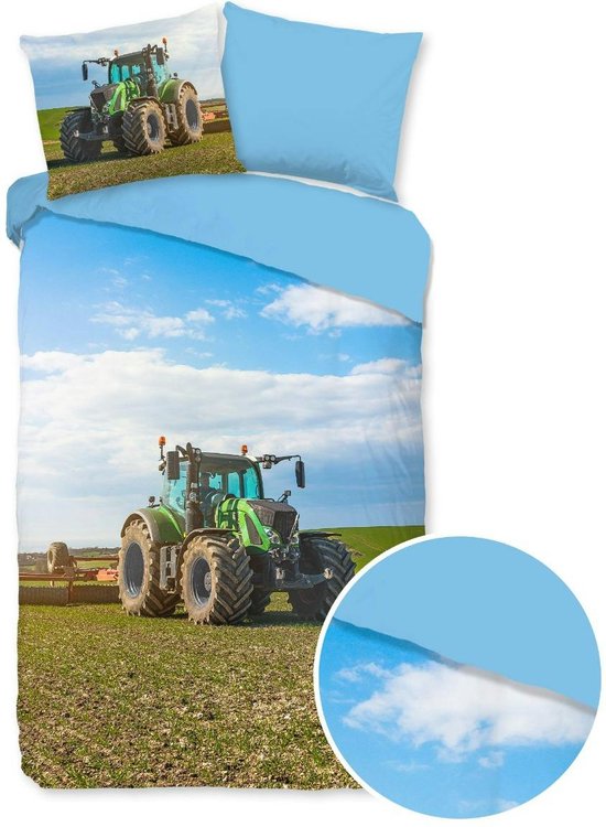 Good Morning Kinderdekbedovertrek "groene tractor" - Multi - (140x200/220 cm) - Katoen Flanel