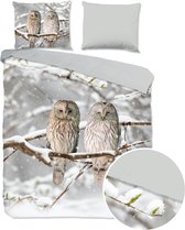 Good Morning Dekbedovertrek "uilen in winterlandschap" - Grijs - (200x200/220 cm) - Katoen Flanel