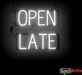 OPEN LATE - Enseigne lumineuse à LED au néon illuminée | SortBrite | 43 x 38 cm | 6 modes de gradation - 8 animations lumineuses | Éclairage au néon pour panneaux publicitaires