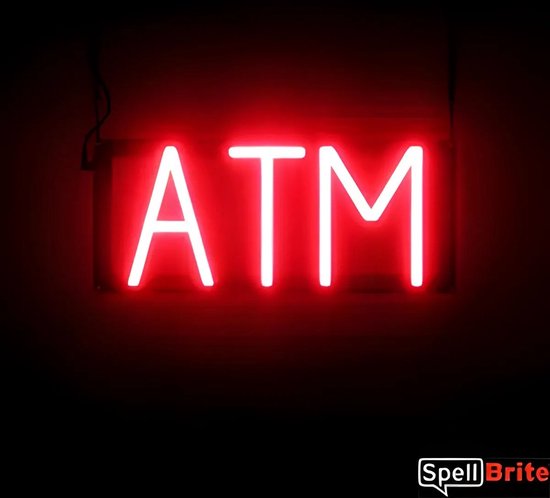 ATM - Lichtreclame Neon LED bord verlicht | SpellBrite | 37 x 16 cm | 6 Dimstanden - 8 Lichtanimaties | Reclamebord neon verlichting