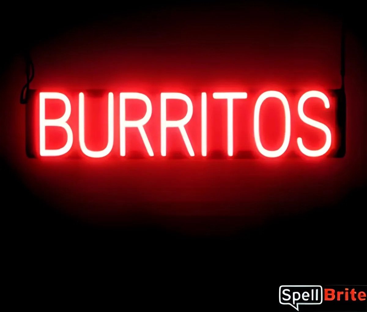 BURRITOS - Lichtreclame Neon LED bord verlicht | SpellBrite | 74 x 16 cm | 6 Dimstanden - 8 Lichtanimaties | Reclamebord neon verlichting
