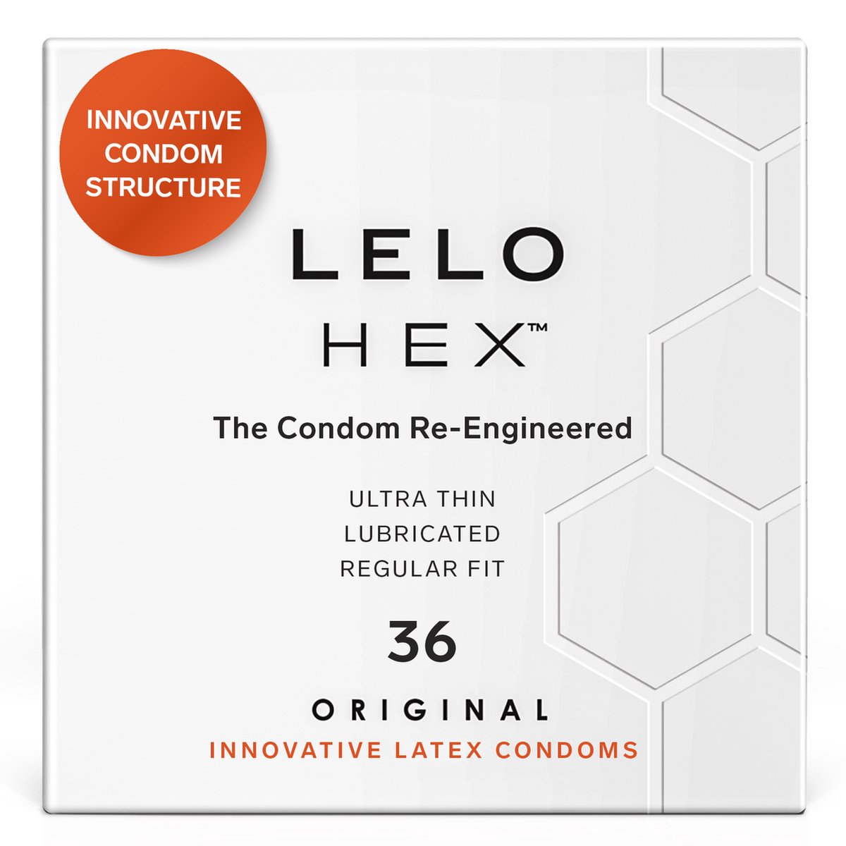 LELO HEX - condooms Opnieuw Ontworpen - Ultradun Condoom voor Extra Plezier Licht van Glijmiddel Voorziene Condooms voor Mannen (36 condooms)