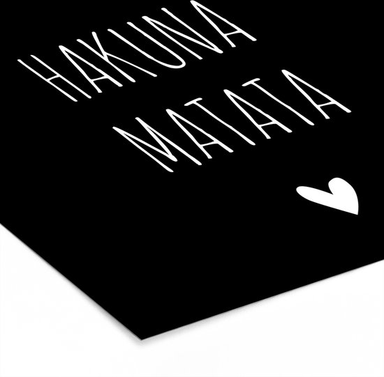 Affiche avec cadre Citation hollandaise : 'Hakuna Matata' avec coeur blanc sur fond noir - 40x40 cm
