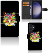 Wallet Book Case Geschikt voor Samsung Galaxy S24 Ultra Smartphone Hoesje Cat Color Leuke Verjaardagscadeaus