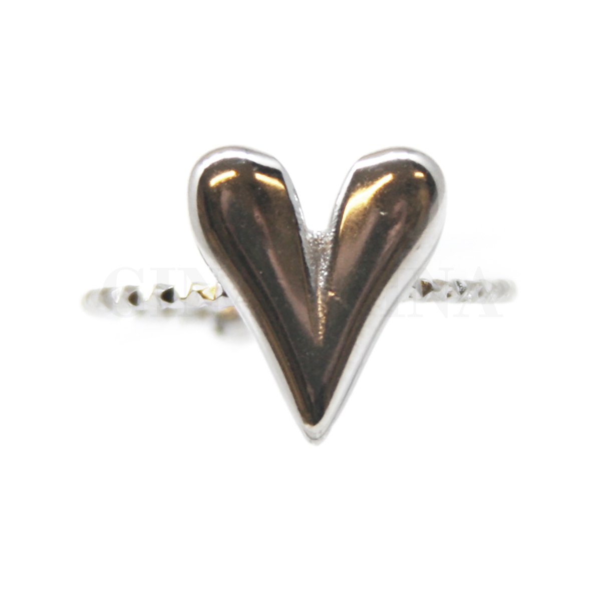 Ring van Zilverkleurig stainless steel, Groot hart, smalle band, 18 mm, Verstelbaar