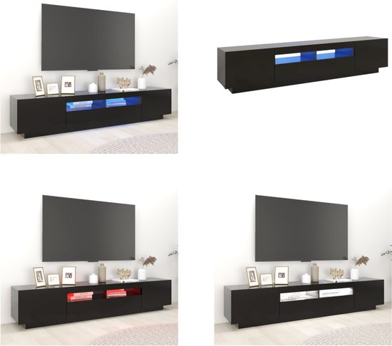 vidaXL Tv-meubel met LED-verlichting 200x35x40 cm zwart - Tv-kast - Tv-kasten - Televisiekast - Televisiekasten