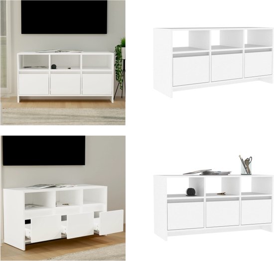 vidaXL Tv-meubel 102x37-5x52-5 cm spaanplaat wit - Tv-kast - Tv-kasten - Tv-standaard - Wandtafel