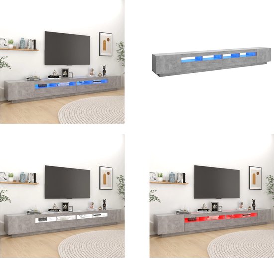 vidaXL Tv-meubel met LED-verlichting 300x35x40 cm betongrijs - Tv-kast - Tv-kasten - Televisiekast - Televisiekasten